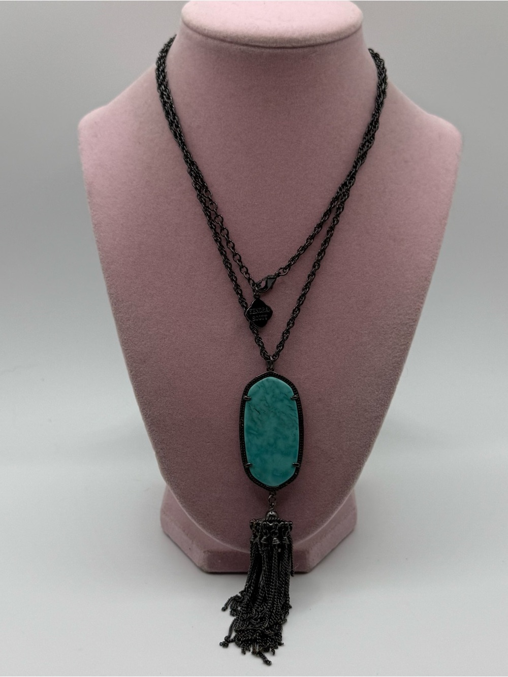 Kendra Scott Necklace Pendant Turquoise Tassel Hexagon Braided Long Chain